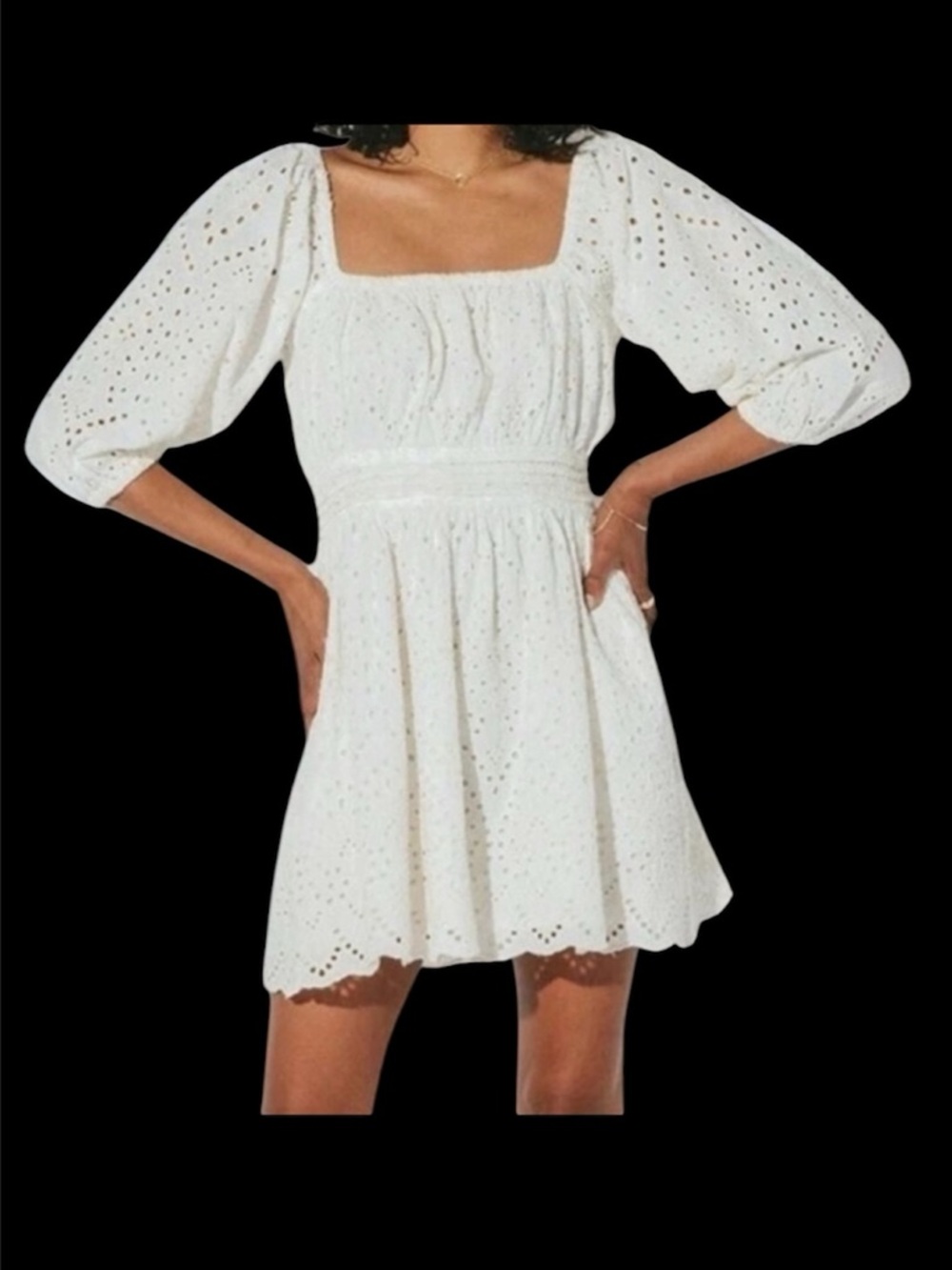 Cleobella Aria Cream Eyelet Smocked Pleated Backless Puff Sleeve Mini Dress NEW